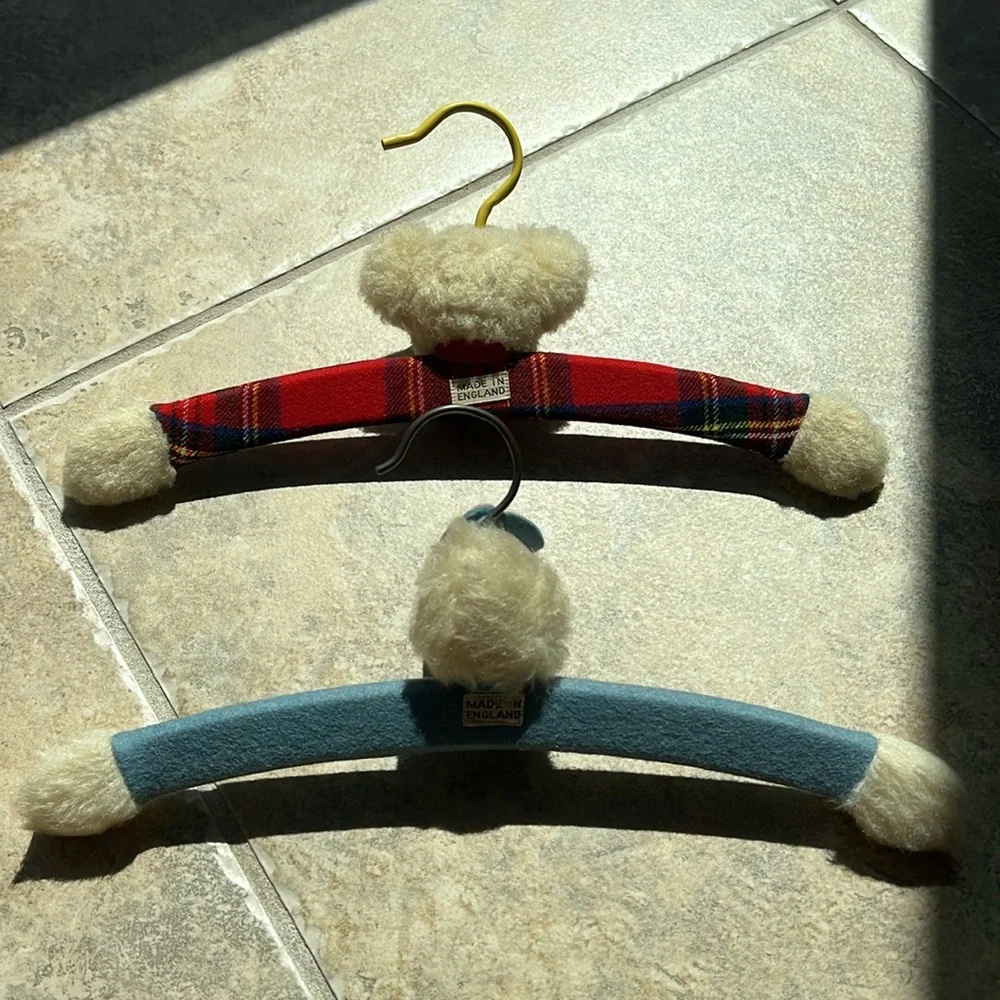 RARE Vintage Children Kids Clothing Coat Hanger Teddy Bear face 3D felt & duck